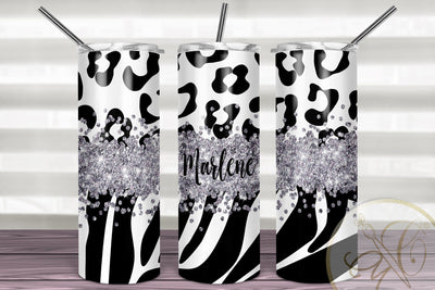 Animal Print 20oz Skinny Tumbler Sublimation Pattern Silver Glitter Sublimation Marlene Campos 