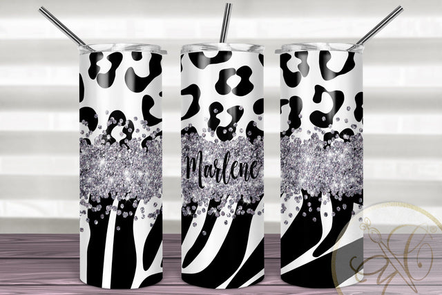 Animal Print 20oz Skinny Tumbler Sublimation Pattern Silver Glitter Sublimation Marlene Campos 