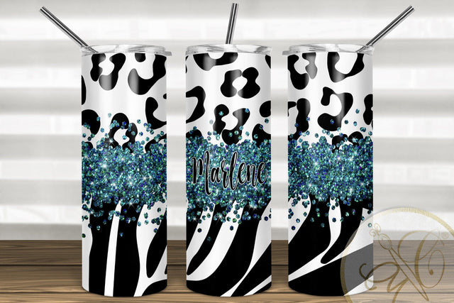 Animal Print 20oz Skinny Tumbler Sublimation Pattern Turquoise Glitter Sublimation Marlene Campos 