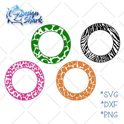 Animal Print Monogram Circle Frames SVG Design Shark 