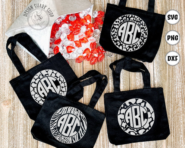 Animal Print Monogram Circle Frames SVG Design Shark 