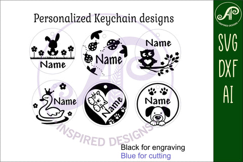 Animal set A keychain DIGITAL SVG personalized designs x 6 Laser SVG APInspireddesigns 