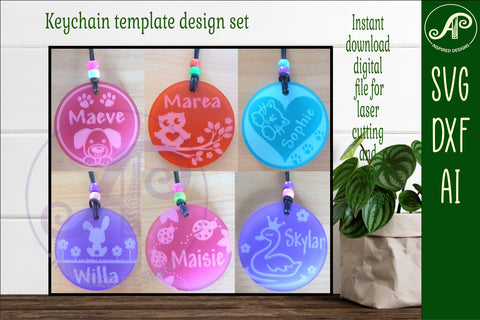 Animal set A keychain DIGITAL SVG personalized designs x 6 Laser SVG APInspireddesigns 