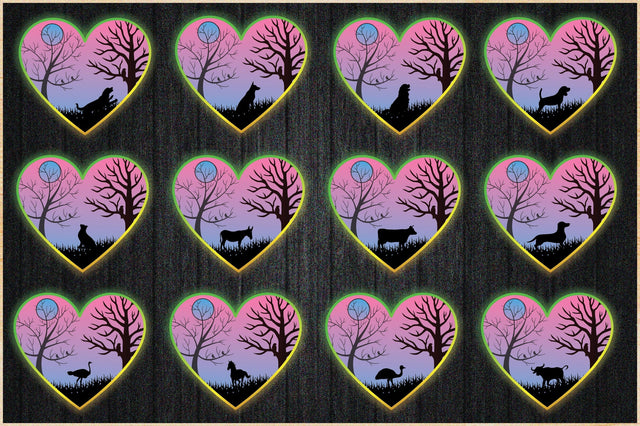 Animal shadowbox Bundle 3d SVG with heart Sublimation Creativeart88 