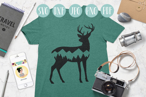 Animal Silhouette SVGs | mountain clipart, bear, wolf, deer SVG Brushed Rose 