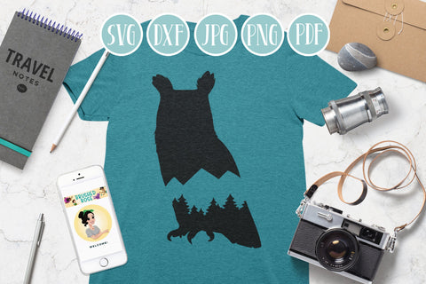 Animal Silhouette SVGs | mountain clipart, bear, wolf, deer SVG Brushed Rose 