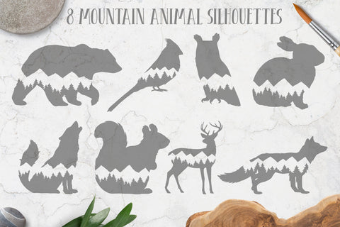 Animal Silhouette SVGs | mountain clipart, bear, wolf, deer SVG Brushed Rose 