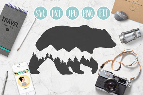 Animal Silhouette SVGs | mountain clipart, bear, wolf, deer SVG Brushed Rose 