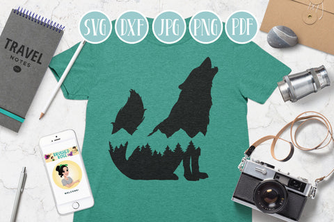 Animal Silhouette SVGs | mountain clipart, bear, wolf, deer SVG Brushed Rose 