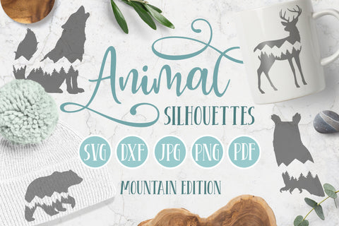 Animal Silhouette SVGs | mountain clipart, bear, wolf, deer SVG Brushed Rose 