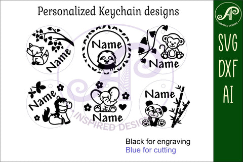 Animal theme set B keychain DIGITAL SVG 6 personalized SVG APInspireddesigns 