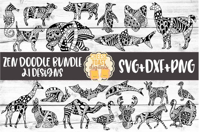 Animal Zen Doodle Art Bundle - 21 Designs SVG PNG DXF Files SVG Cheese Toast Digitals