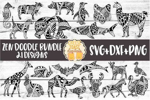 Animal Zen Doodle Art Bundle - 21 Designs SVG PNG DXF Files SVG Cheese Toast Digitals 