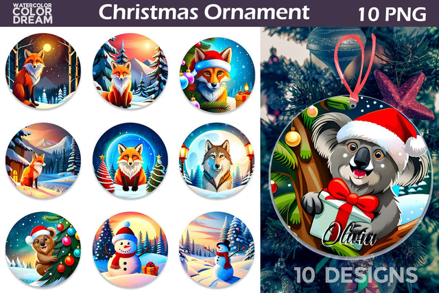 Animals Christmas Ornament | Christmas Ornament Sublimation Sublimation WatercolorColorDream 