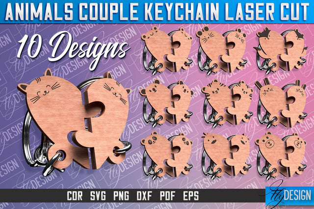 Animals Couple Keychain | Laser Cut SVG Design | CNC Files SVG Fly Design 