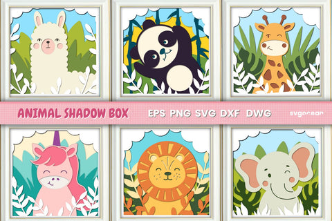 Animals Shadow Box Bundle | 3D Layered SVG | Lightbox SVG SvgOcean 