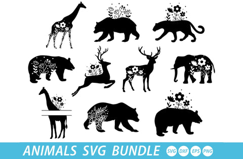 Animals Svg Bundle, Forest Animals Silhouettes, Deer Bundle Svg, Bear Svg, Customized name svg, monogram svg, Elephant Vector, Giraffe svg SVG MD mominul islam 