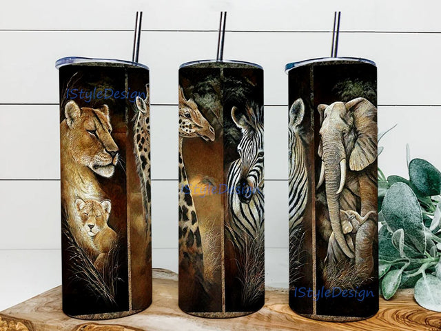 Animals Tumbler 20 Oz Skinny Tumbler Straight Tapered Sublimation Seamless Wrap Png Sublimation iStyleDesign 