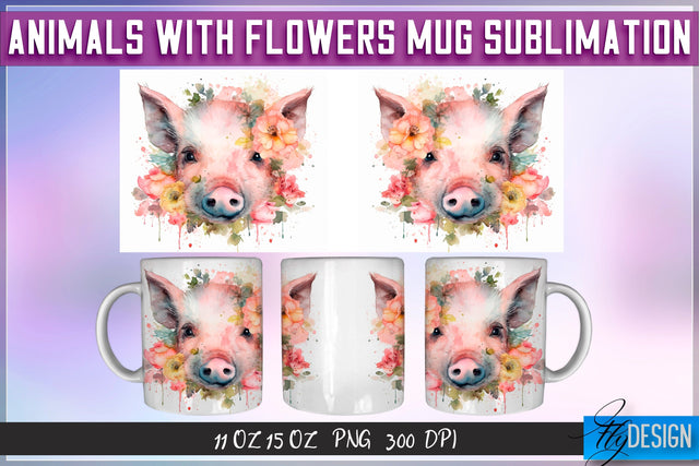 Animals with Flowers 11 Oz | 15 Oz Mug Sublimation Sublimation Fly Design 