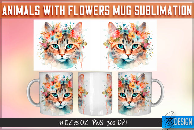 Animals with Flowers 11 Oz | 15 Oz Mug Sublimation Sublimation Fly Design 