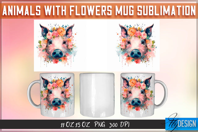 Animals with Flowers 11 Oz | 15 Oz Mug Sublimation Sublimation Fly Design 