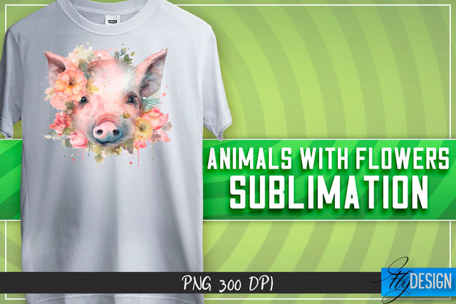Animals with Flowers Sublimation | Happy Design | T-shirt Design Sublimation Fly Design 