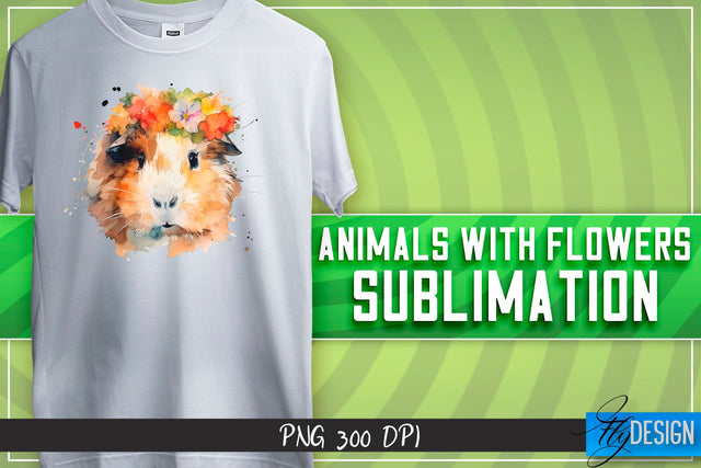 Animals with Flowers Sublimation | Happy Design | T-shirt Design Sublimation Fly Design 