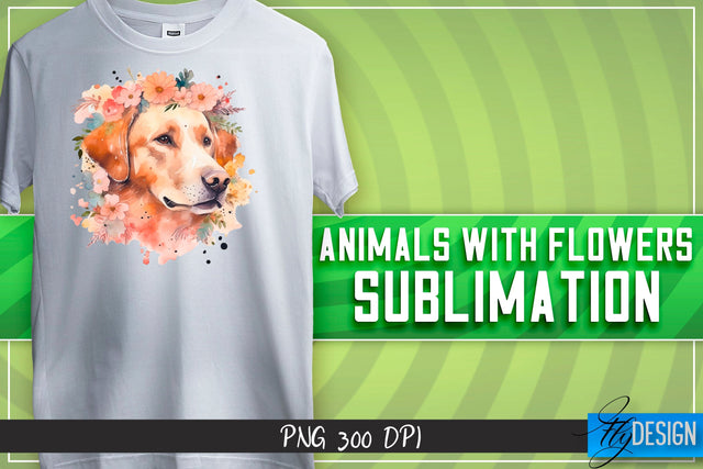Animals with Flowers Sublimation | Happy Design | T-shirt Design Sublimation Fly Design 