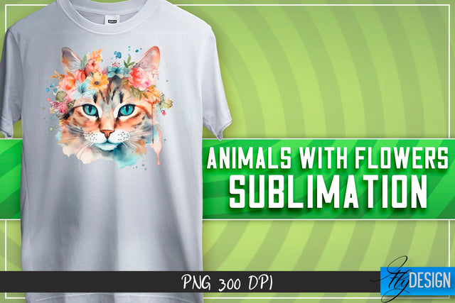 Animals with Flowers Sublimation | Happy Design | T-shirt Design Sublimation Fly Design 