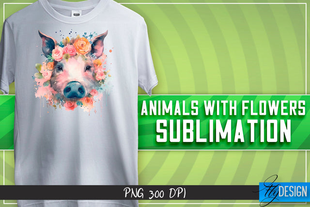 Animals with Flowers Sublimation | Happy Design | T-shirt Design Sublimation Fly Design 