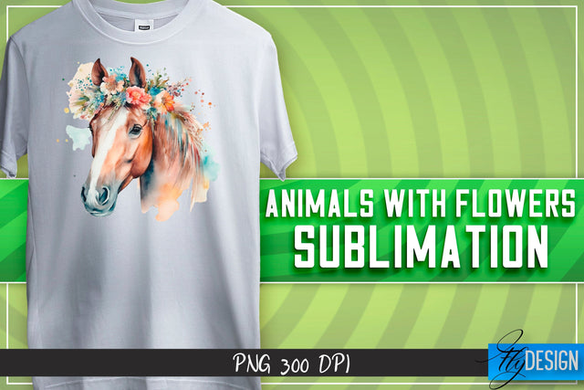 Animals with Flowers Sublimation | Happy Design | T-shirt Design Sublimation Fly Design 