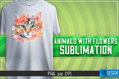 Animals with Flowers Sublimation | Happy Design | T-shirt Design Sublimation Fly Design 