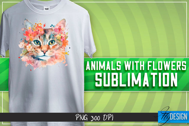 Animals with Flowers Sublimation | Happy Design | T-shirt Design Sublimation Fly Design 