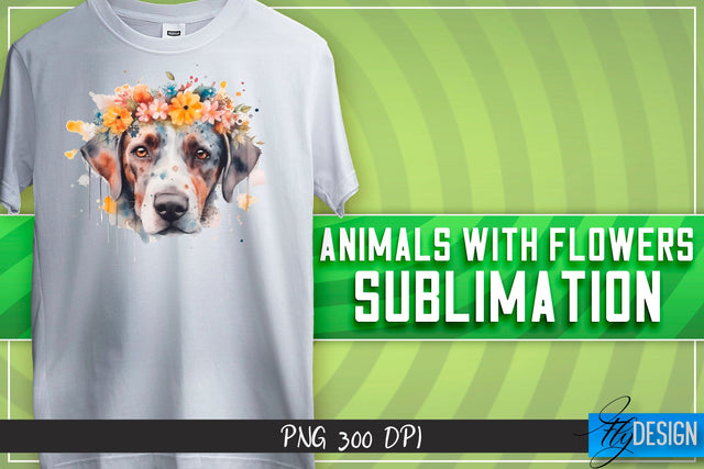 Animals with Flowers Sublimation | Happy Design | T-shirt Design Sublimation Fly Design 