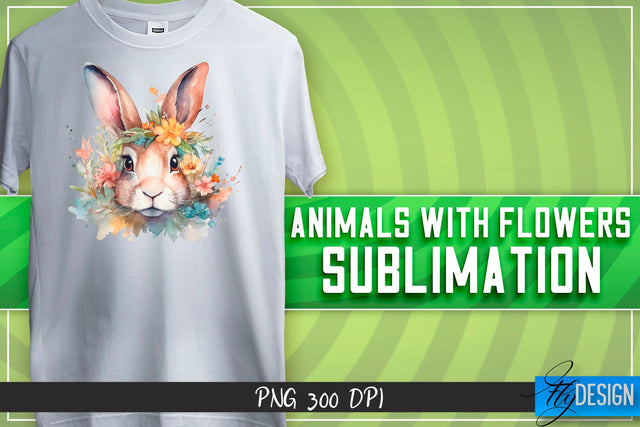 Animals with Flowers Sublimation | Happy Design | T-shirt Design Sublimation Fly Design 