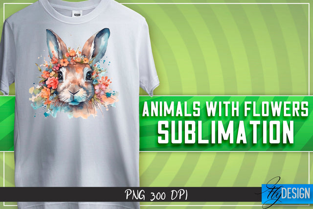 Animals with Flowers Sublimation | Happy Design | T-shirt Design Sublimation Fly Design 