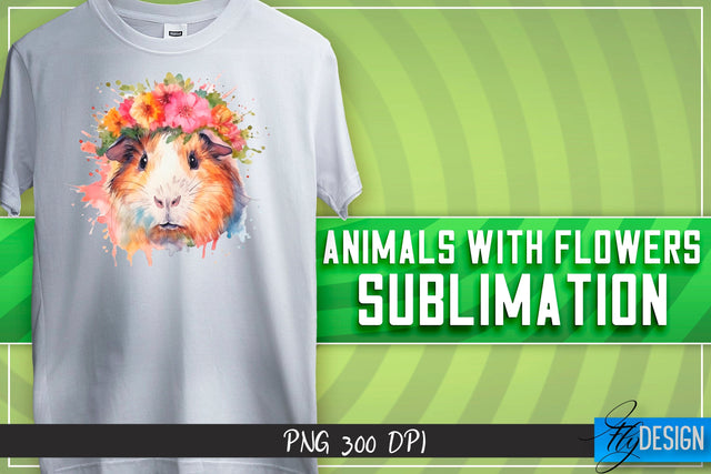Animals with Flowers Sublimation | Happy Design | T-shirt Design Sublimation Fly Design 