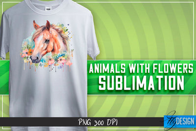 Animals with Flowers Sublimation | Happy Design | T-shirt Design Sublimation Fly Design 