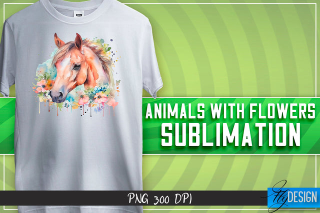 Animals with Flowers Sublimation | Happy Design | T-shirt Design Sublimation Fly Design 