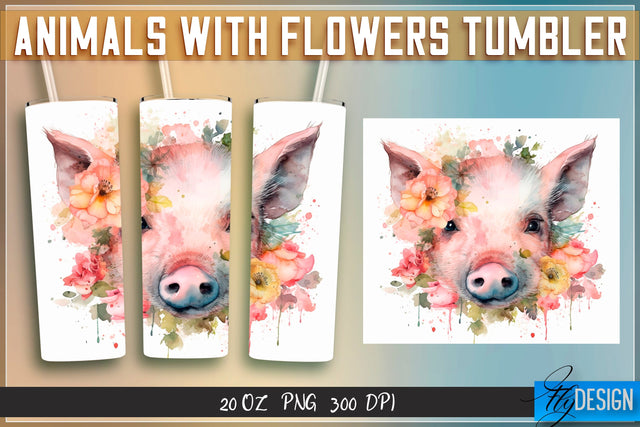 Animals with Flowers Tumblers | Wrap 20 oz v.1 Sublimation Fly Design 