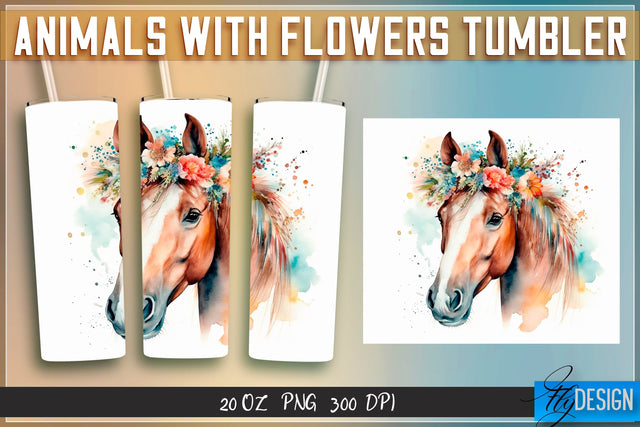 Animals with Flowers Tumblers | Wrap 20 oz v.1 Sublimation Fly Design 