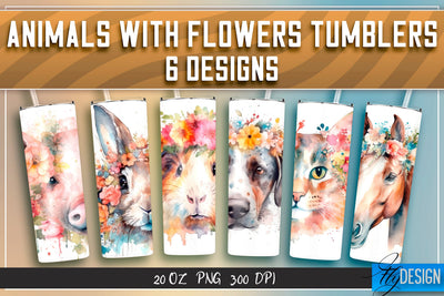 Animals with Flowers Tumblers | Wrap 20 oz v.1 Sublimation Fly Design 