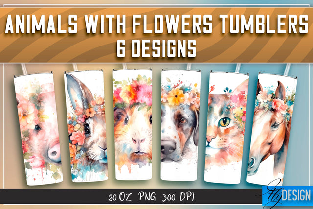 Animals with Flowers Tumblers | Wrap 20 oz v.1 Sublimation Fly Design 
