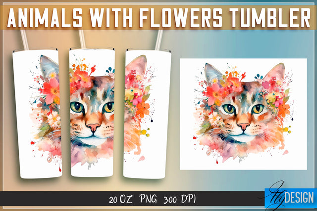 Animals with Flowers Tumblers | Wrap 20 oz v.1 Sublimation Fly Design 