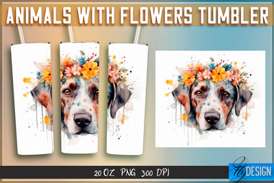 Animals with Flowers Tumblers | Wrap 20 oz v.1 Sublimation Fly Design 
