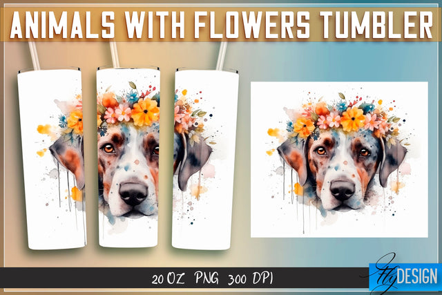Animals with Flowers Tumblers | Wrap 20 oz v.1 Sublimation Fly Design 