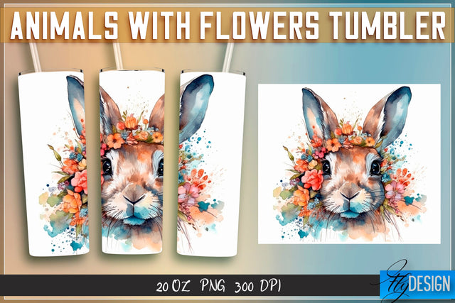 Animals with Flowers Tumblers | Wrap 20 oz v.1 Sublimation Fly Design 