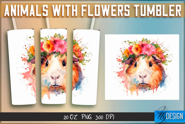 Animals with Flowers Tumblers | Wrap 20 oz v.1 Sublimation Fly Design 