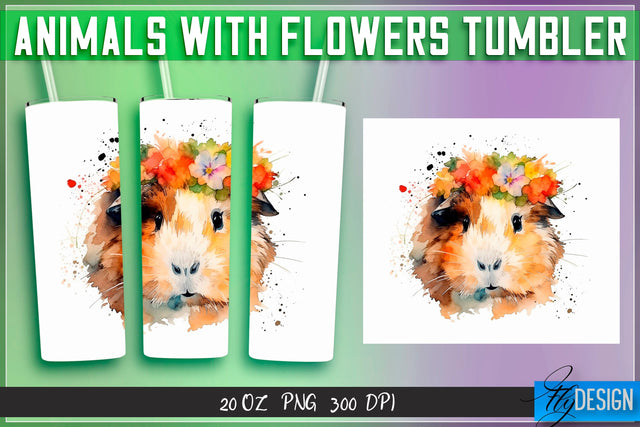 Animals with Flowers Tumblers | Wrap 20 oz v.2 Sublimation Fly Design 
