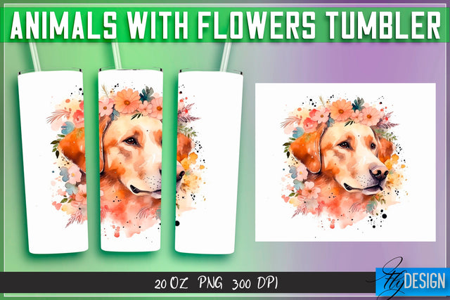 Animals with Flowers Tumblers | Wrap 20 oz v.2 Sublimation Fly Design 